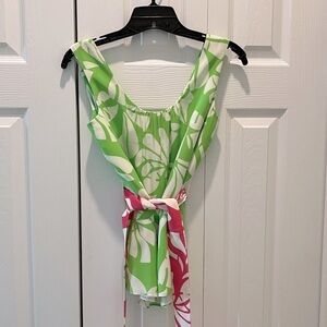 Lilly Pulitzer Floral Vintage Silk Top with Sash SZ 2